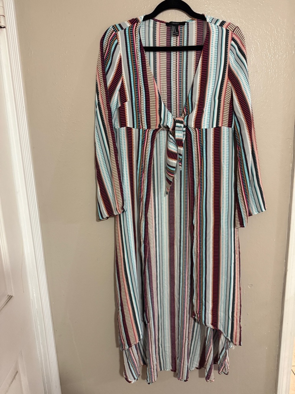 Forever 21 Striped Tie-Front Cover Up in Teal and Burgundy